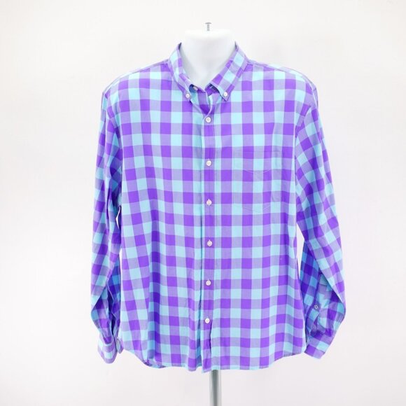 Bonobos XL Standard Fit Teal Purple Plaid Cotton Button Down Pocket Long Sleeve - Picture 4 of 9